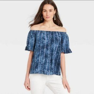 Blue Tie Die Off-the-Shoulder Top | Knox Rose | NWT